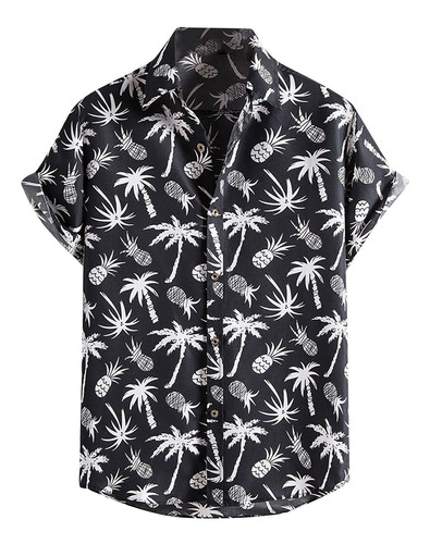 D Camisa Hawaiana De Manga Corta Para Hombre Con Botones Est