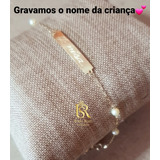 Pulseira De Chapinha Com Pérolas Infantil Em Ouro 18k Com Nf