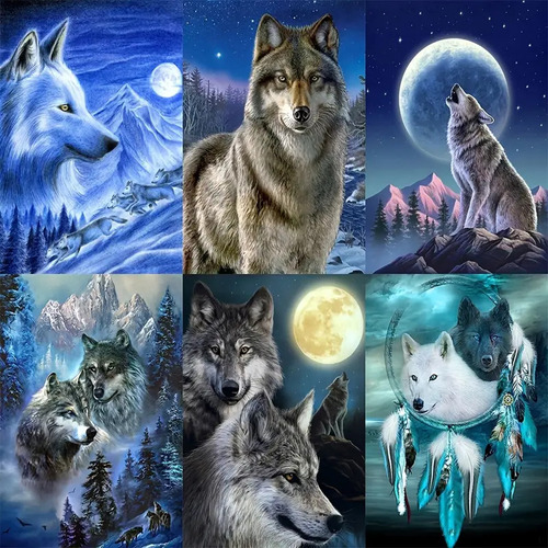 A 6 Set Pintura De Diamante De Lobo Regalo Casero Hecho A