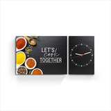 Cuadros Dipticos Con Reloj De Pared Cocina Frases Lets Cook 