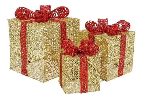 Caja De Regalos Con Luces Led Set 3 Adorno Para Navidad