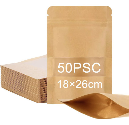 50 Bolsas De Papel Kraft Bolsas Stand-up Con Ventanas 500g 