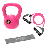 Kit Set Gym Funcional Pesa Rusa 4 Kg Rosa + Bandas Elasticas