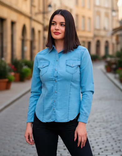 Blusa De Mezclilla Manga Larga