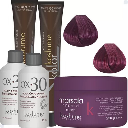 Kit Kostume Kolor  Marsala 8.26 + 7.26 + Máscara + 2ox 30vol