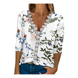 Camiseta P Para Mujer, Moderna, Encaje Con Estampado Floral,