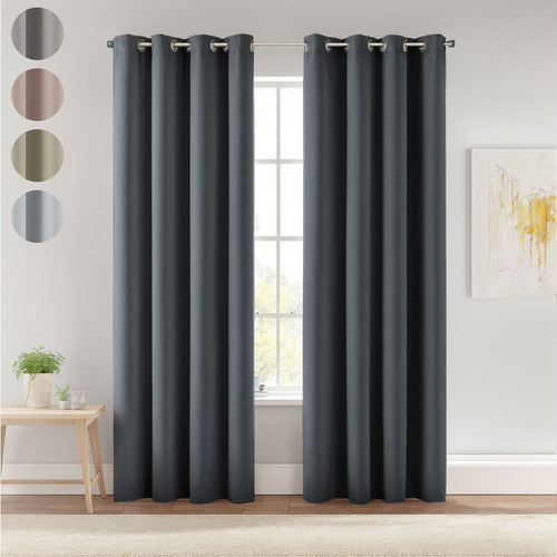 Cortinas Blackout Largas Tejida Hogar 275x216cm 2 Piezas Color Gris Oscuro