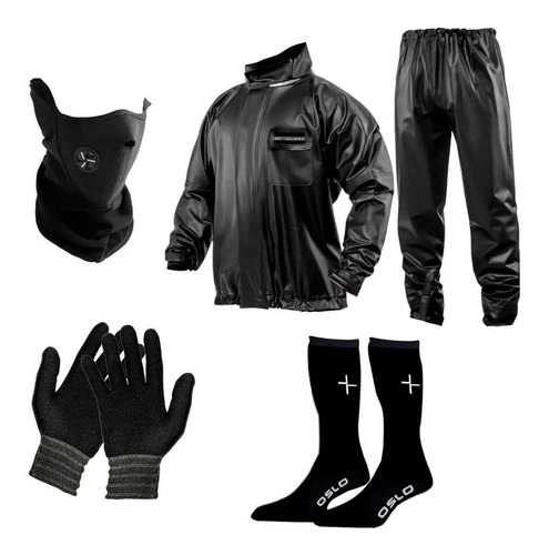 Traje Lluvia Motoquero Mascara Guantes Primera Piel Medias*