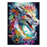 Dragón Blanco Colmillos Cuadro Pintura 40x30 Cm Diamante  