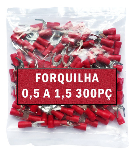 300x Terminal Elétrico Forquilha Vermelho 0,5/1,5mm Furo M5