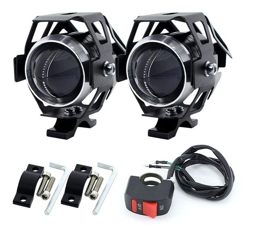 Par Faros Aux U5 Proyector Lupa Led Tecla Switch Moto A-vip