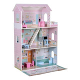 Casita De Muñecas De Madera Rosa