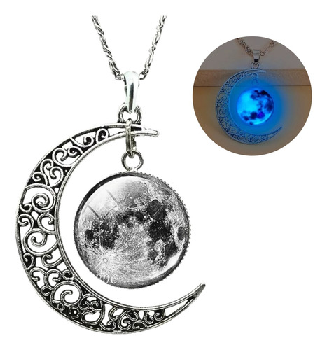 Collar Con Dije Luna Brilla En La Oscuridad Luminoso Mujer