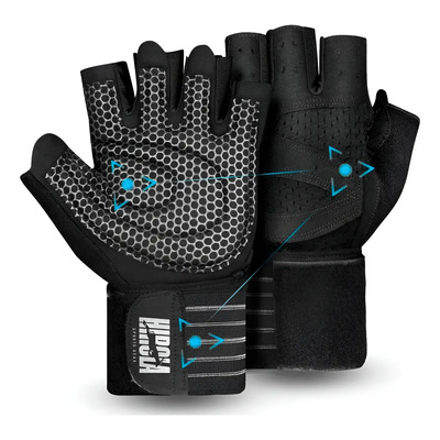 Entrena Al Máximo Con Guantes Hirola Y Soporte De Muñeca Color Negro Diseño De La Tela Neopreno Impreso Talla Grande | Envío gratis