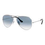 Óculos De Sol Ray-ban Aviator Gradient Standard Armação De Metal Cor Polished Silver, Lente Light Blue De Cristal Degradada, Haste Silver De Metal - Rb3025