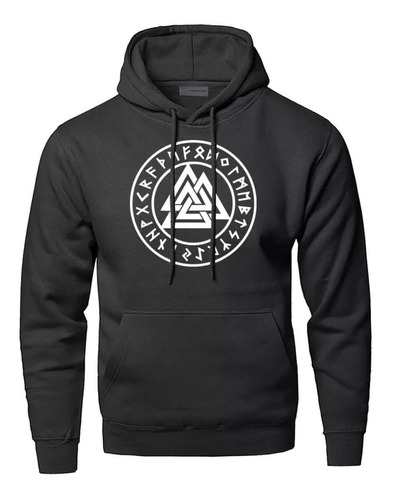 Blusa Moletom Vikings Serie Valknut Rune Capuz E Bolso