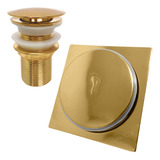 Ralo De Pia Banheiro Dourado 1 1/4 E Ralo Click 10x10 Inox