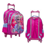 Mochila Infantil Frozen Rodinha Tam G Led Pisca Pisca Rosa