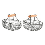 Cesta Retro De Metal Con Mango De Madera, 2 Unidades, De Pla