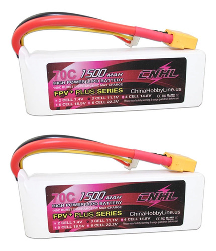 2 Unid Bateria 3s 11.1v Lipo 1500mah Cnhl 70c / 140c Xt60 