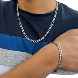 Correntinha Colar Cordão Figaro 3x1 +pulseira Masculina  