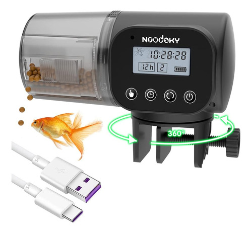 Comedero Automático Para Peces Noodoky Color Negro, Usb