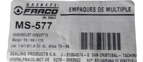 Empacadura Multiple Escape Chevrolet Chevette 1.4/1.6/1.8 Foto 3