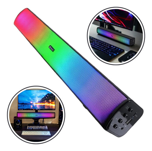 Caixa De Som Gamer Led Rgb Soundbar Bluetooth Pc Notebook P2