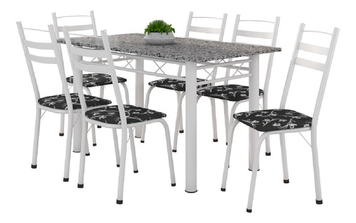 Conjunto De Mesa Itália Com 6 Cadeiras 1,40m  Granito/branco