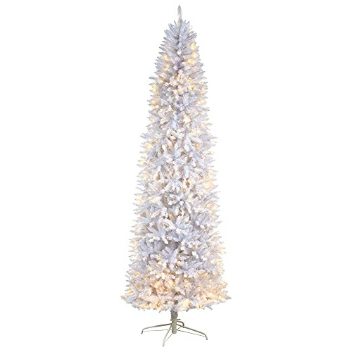 9 Pies. Árbol De Navidad Artificial Blanco Delgado Con 600 L