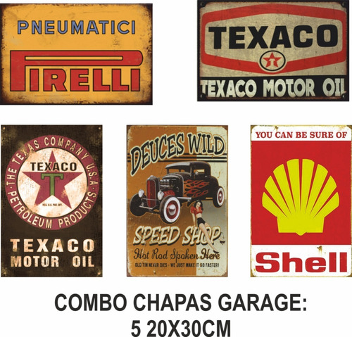 Carteles Chapa Vintage Garage Taller - 5 Unid De 20x30cm 