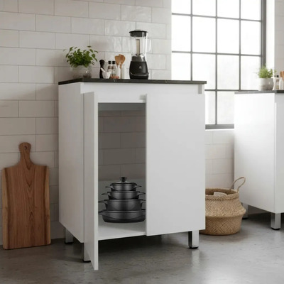 Gabinete Inferior De Cocina Decomobil Para Parrilla Color Blanco - Mármol Negro | Meses sin interés