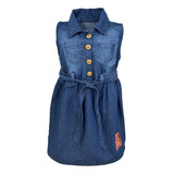 Vestido Jeans Com Botão Infantil Menina Feminino Casual