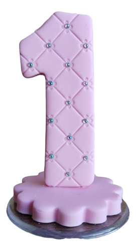 Vela Em Biscuit Rosa Com Strass P/ Aniversário E Mesversário