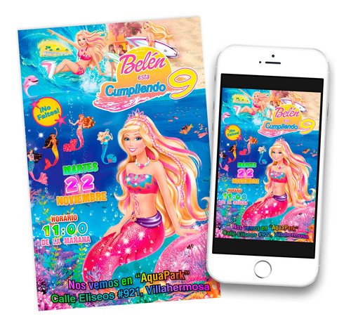 Invitación Digital Imprimible Barbie Aventura De Sirenas 04