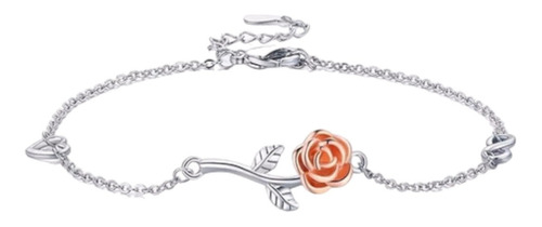 Pulsera Flor Rosa Infinito Corazon Chapado En Oro Joyas