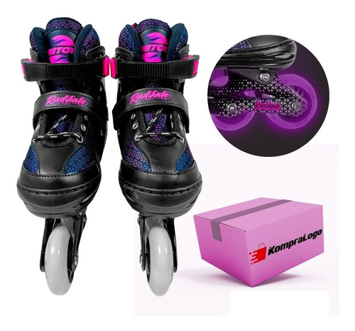 Patins Infantil 4 Rodas Criança Menina Rosa Unitoys Led Luz