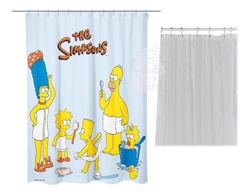 Combo Cortina Teflón De Baño The Simpsons + Protector