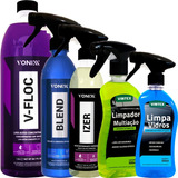 Kit Descontaminante Ferroso Izer Vonixx 500ml + Blend Spray 500ml + Limpa Vidros 500ml + Apc 500ml  + Shampoo V-floc 