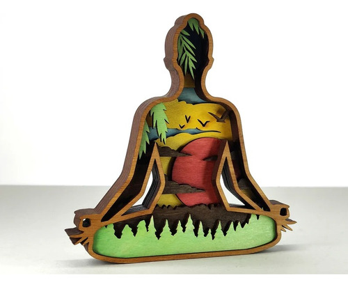 Figura Decorativa Namaste Yoga Meditacion  En Madera