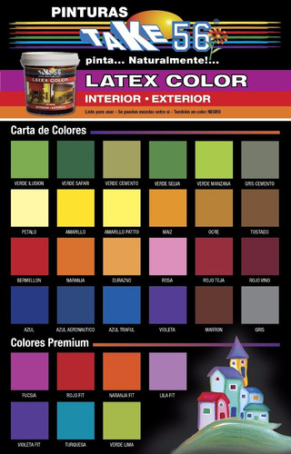 Pintura Latex De Color X 4 Litros, Interior Exterior, Take56