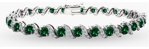 Pulsera De Plata Esterlina Gemstar Usa Color Verde Esmeralda