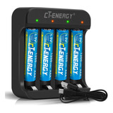 Ct-energy Paquete De 4 Baterias Aaa Recargables Con Kit De C
