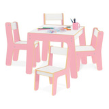 Mesa Mesinha Infantil C/ 4 Cadeiras Em Madeira Rosa Junges