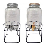 2 Frascos Dispenser Canilla 4l Con Soporte Bebidas Vidrio