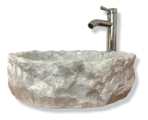 Lavabo Ovalin Rustico Redondo De Mármol 40cm Blanco Bego.