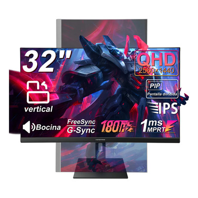 Monitor Gamer Xundefined 32'' 2K 1440p 180Hz, Bocina Integrada, Base Ajustable con Elevación, Rotación Vertical, Pantalla Dividida PIP, Compatible con Xbox, PS5, PS4, Baja Latencia, HDMI DP, Ideal par | Meses sin interés