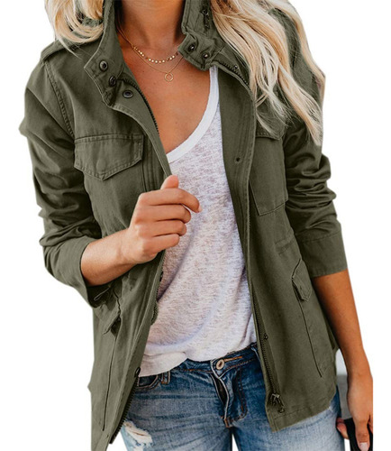 Chaquetas, Anorak Militar, Estilo Safari, Casual, Para Mujer