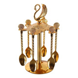 Soporte Base Cisne Decorativo Con 6 Cucharas Dorado