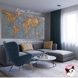 Decorativo Tripticos Mapas Mundo Living Pintado